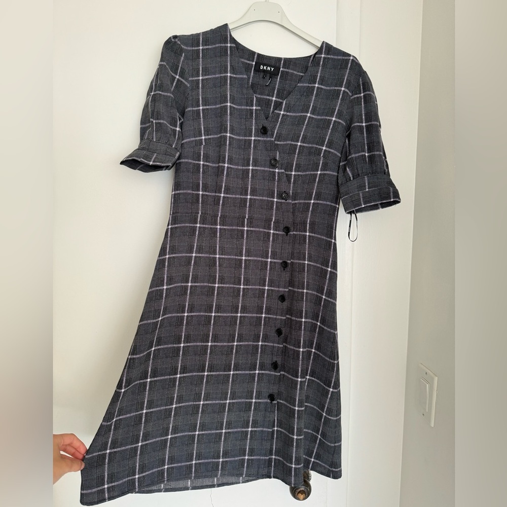 DKNY mini plaid dress with buttons